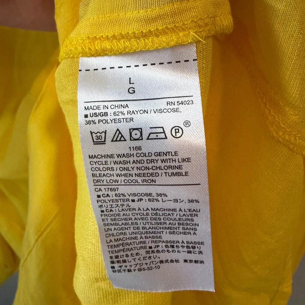 Banana Republic Yellow Textured Button Front Blouse Pleated Sleeve High Low L